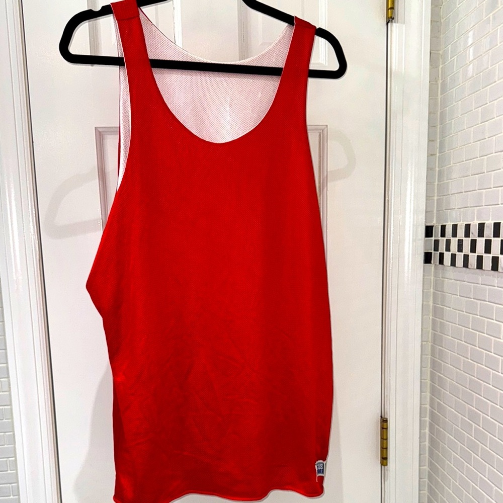 Vintage Discus Athletic mesh tank top. Double mesh. Red/White. Size Large.